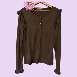 August Silk Heritage Black Long Sleeve Cardigan With Ruffle Accents